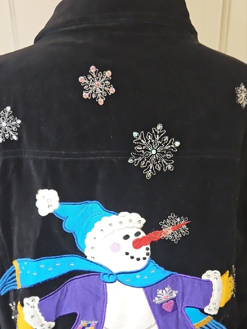 Quacker Factory Snowman Black Velvet Jacket Snowflake Capture The Magic 2X - Picture 8 of 15